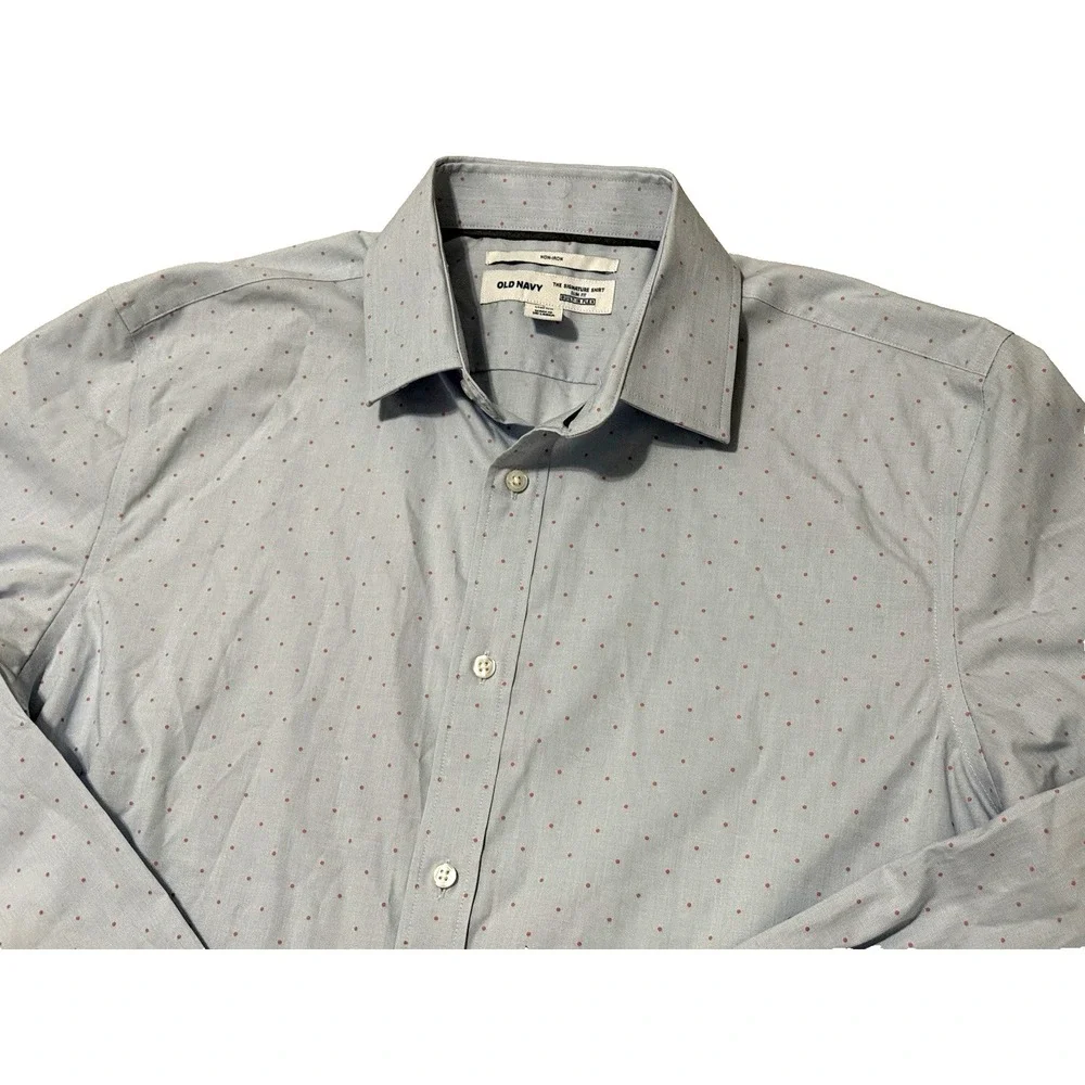 NWT Old Navy The Signature Shirt Slim Fit Purple Red Polka Dots Shirt Size L MS1